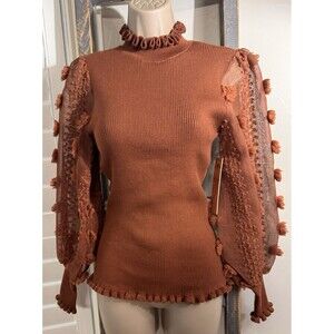 Almost Famous puff gauze sleeve sweater Mock Turtleneck M Bronze